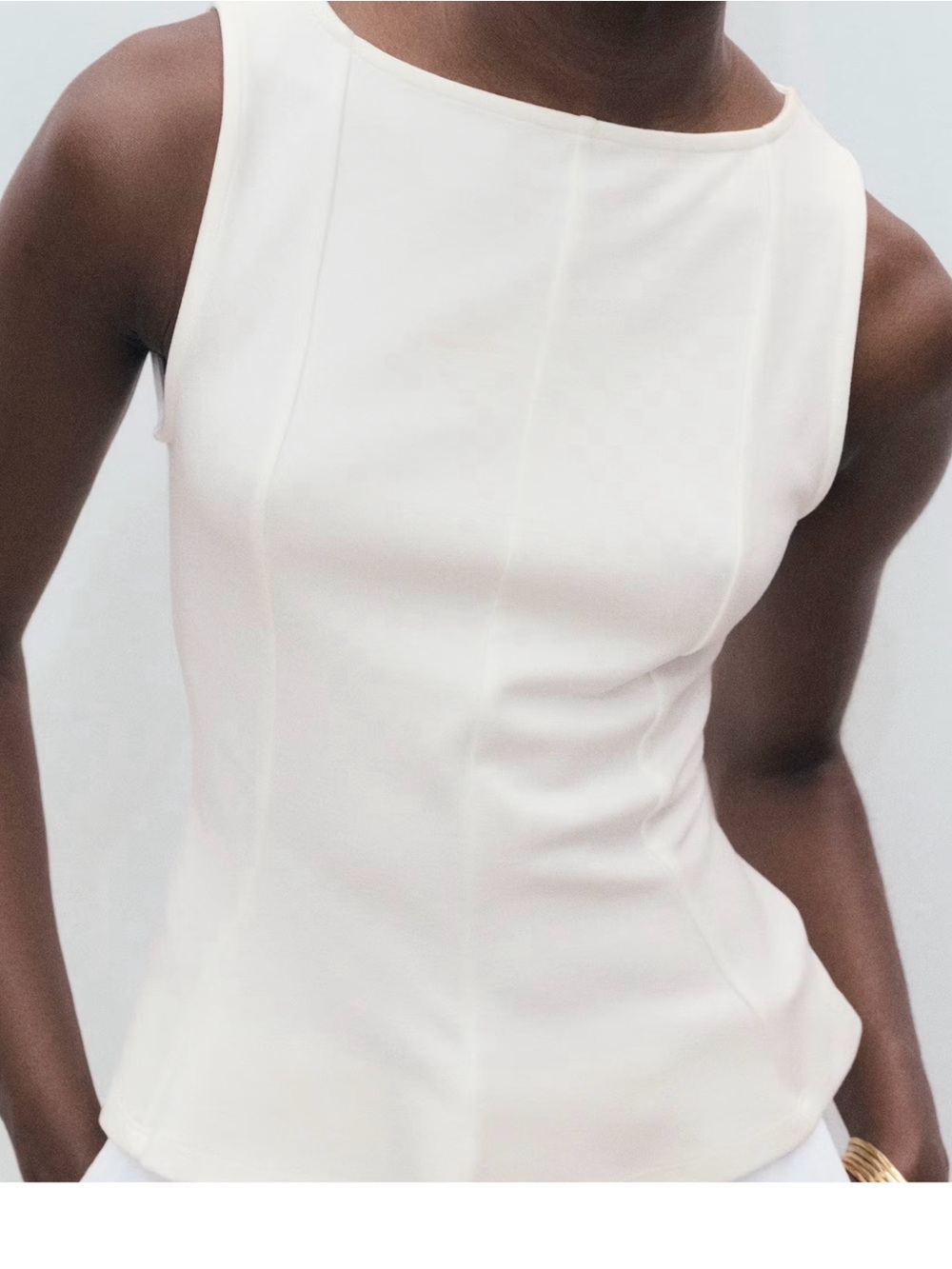 Mango Cream Sleeveless Boatneck Top